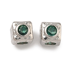 Зеленый Куб латунные микро проложить кубического циркония бусы, долговечный, стойки покрытие, без свинца и без кадмия, зелёные, 5x5x6 мм, отверстие : 2 мм