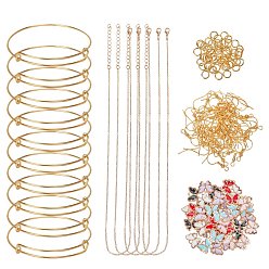 Золотой Сделай сам комплект украшений, с сплава эмали прелести, изготовление железных браслетов и кабельных цепочек, колье и крючки для сережек, золотые