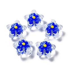 Medium Blue Handmade Lampwork Beads, with Enamel, Star with Flower, Medium Blue, 20~20.5x21~21.5x11.5~12mm, Hole: 1.6mm