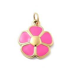 Темно-Розовый 304 нержавеющей стальной эмали подвески, с целью перехода в кольце, , ионное покрытие (ip), реальный 14 k позолоченный, темно-розовыми, 19x16x3 мм, отверстие : 4 мм