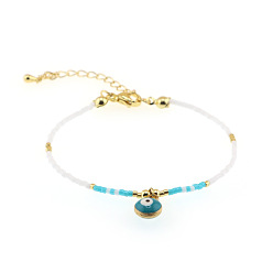 Темно-бирюзовый Богемные браслеты из сплава с эмалью и подвесками, Украшения из стеклянного бисера для женщин, злые глаза, темные бирюзовый, 11.02 дюйм (28 см)