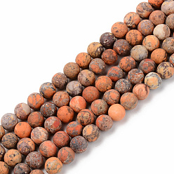 Dark Orange Natural American Turquoise Beads Strands, Frosted, Dyed & Heated, Round, Dark Orange, 6mm, Hole: 1mm, about 59~60pcs/strand, 15.16'(38.5cm)