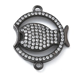 Черный Цвет Металла Стойка покрытие латунь микропаве прозрачный кубический цирконий рыбка соединительные подвески, долговечный, без свинца и без кадмия, металлический черный , 26.5x21.5x5 мм, отверстие : 1.8 мм