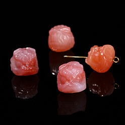 Coral Natural YanYuan Agate Carved Beads, Dyed, Lion Heads, Coral, 14mm
