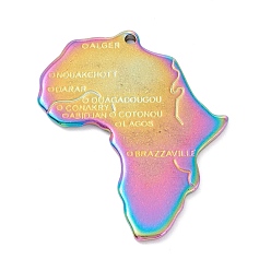 Rainbow Color Ion Plating(IP) 304 Stainless Steel Pendants, Map with Word, Rainbow Color, 30x25x2mm, Hole: 1.2mm