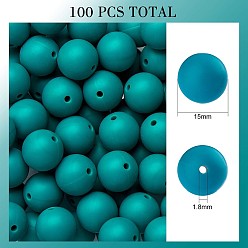 Dark Green 100Pcs Silicone Beads Round Rubber Bead 15MM Loose Spacer Beads for DIY Supplies Jewelry Keychain Making, Dark Green, 15mm