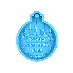 Deep Sky Blue DIY Merry Christmas Bell Pendant Silicone Molds, Resin Casting Molds, for UV Resin, Epoxy Resin Jewelry Making, Deep Sky Blue, 83x70mm