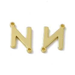 Letter N Rack Plating Brass Connector Charms, Real 18K Gold Plated, Long-Lasting Plated, Cadmium Free & Nickel Free & Lead Free, Letter Links, Letter.N, 14x9x1.5mm, Hole: 1mm