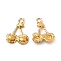 Real 18K Gold Plated Ion Plating(IP) 304 Stainless Steel Charms, Cherry Charms, Real 18K Gold Plated, 14.5x11x2mm, Hole: 1.8mm