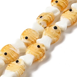 Goldenrod Handmade Lampwork Beads Strands, Fish, Goldenrod, 20~21x12~12.5x7.5~10.5mm, Hole: 1.2mm, about 20pcs/strand, 16.26 inch(41.3cm)