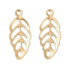 Золотой Ионное покрытие (ip) 316 хирургические брелоки из нержавеющей стали, очарование листа, золотые, 13x5.5x0.2 мм, отверстие : 0.8 мм