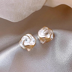 Gainsboro Flower Alloy Enamel Stud Earrings, with 925 Sterling Silver Pins, Gainsboro, 50x50mm