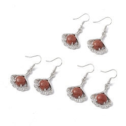 Камень с Пылевым Золотом Серьги с подвесками из синтетического золота и листьев гинкго с кристаллами и стразами, платиновые латунные украшения для женщин, 40 мм, штифты : 0.6 мм