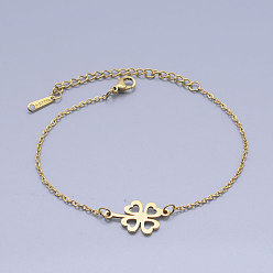 Golden 201 Stainless Steel Link Bracelets, with Lobster Claw Clasps, Clover, Golden, 6-3/4 inch(17.1~17.2cm)