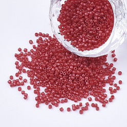 Crimson Pearlized Cylinder Seed Beads, Uniform Size, Crimson, 1.5~2x1~2mm, Hole: 0.8mm, about 4000pcs/bag, about 50g/bag