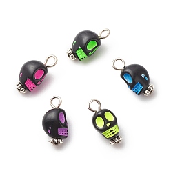 Platinum Skull Acrylic Pendants, with Alloy Findings, Mixed Color, Platinum, 16x18x8mm, Hole: 2mm