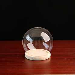 Clear High Borosilicate Glass Dome Cover, Decorative Display Case, Cloche Bell Jar Terrarium with Wood Base, Clear, 150mm