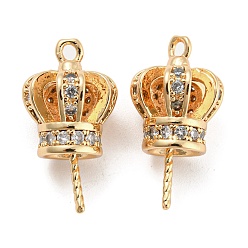 Real 18K Gold Plated Brass Micro Cubic Zirconia Pendant Bails, Cup Peg Bails, Crown, Real 18K Gold Plated, 22.5x11.5x11.5mm, Hole: 1.6mm, Pin: 0.9mm