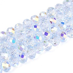 Light Blue Transparent Glass Beads Strands, Rondelle, Half Plated, AB Color Plated, Faceted, Light Blue, 6~6.5x5~5.5mm, Hole: 1mm, about 82~83pcs/strand, 16.14~16.34 inch(41~41.5cm)