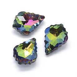 Colorful Faceted Glass Pendants, Back Plated, Leaf, Colorful, 22x15.5x8.5mm, Hole: 1mm