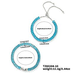 Темно-Голубой 2шт 2 стили латунные кубические цирконии кубок цепи модные и элегантные браслеты наборы, регулируемые браслеты-слайдеры, платина, глубокое синее небо, 6-3/4~10-1/4 дюйм (17~26 см), 1 шт / стиль