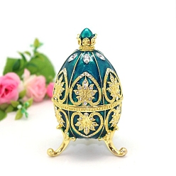 Teal Easter Egg Alloy Enamel Boxes, with Rhinestone and Magnetic Clasp, for Ring, Neckalces, Pendant, Home Decoration, Teal, 5.8x10.8cm