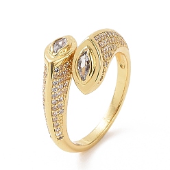 Golden Clear Cubic Zirconia Horse Eye Open Cuff Ring, Brass Jewelry for Women, Golden, Inner Diameter: 18mm