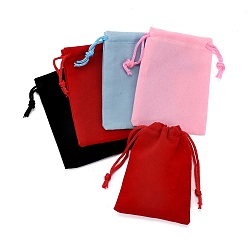 Mixed Color Velvet Cloth Drawstring Bags, Jewelry Bags, Christmas Party Wedding Candy Gift Bags, Mixed Color, 9x7cm