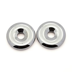 Non-magnetic Hematite Non-magnetic Synthetic Hematite Pendants, Grade AA, Donut/Pi Disc, Donut Width: 11.5mm, 30x5.5mm, Hole: 7mm