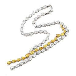 Gold Brass Micro Pave Cubic Zirconia Necklaces, Teardrop, Gold, 19.33 inch(491mm)