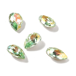 Light Chrysolite AB Glass Rhinestone Cabochons, Pointed Back & Back Plated, Teardrop, Light Chrysolite AB, 10x7x4~4.5mm