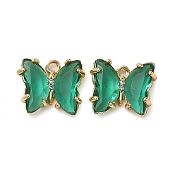 Sea Green Brass with Glass Pendants, Butterfly, Sea Green, 10x12x4mm, Hole: 1.2mm