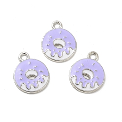 Lilac Alloy Enamel Pendants, Donut Charm, Platinum, Lilac, 19x15x2mm, Hole: 2mm