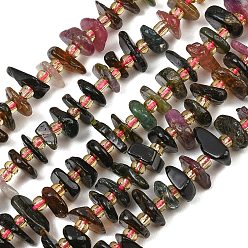 Tourmaline Colliers de perles de tourmaline multicolores naturelles, nuggets, 7.5~13x6~13x2~5mm, Trou: 0.9mm, Environ 68~86 pcs/chapelet, 15.35~15.75'' (39~40 cm)