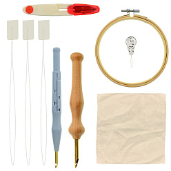 Mixed Color Needle Felting Tool Kits, with Fabric, Hole Punches with Plastic & Wooden Handle, Beading Needles, Iron Scissors, Embroidery Frame and Threader, Mixed Color, 360x360mm