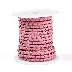 Pink Полый плетеный шнур из коровьей кожи, кожаная веревка для браслетов, круглые, розовые, 4 мм, около 5.46 ярдов (5 м) / рулон