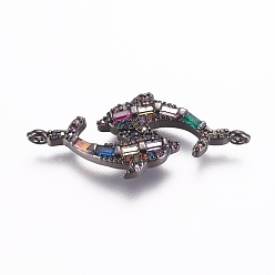 Черный Цвет Металла Латунные микро проложить кубических ссылки циркония, Двухместный дельфин, красочный, металлический черный , 15x33x3 мм, отверстие : 1 мм