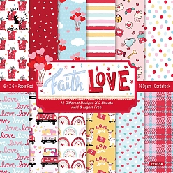 Heart 24 Sheets 12 Styles Scrapbook Paper Pads, for DIY Album Scrapbook, Greeting Card, Background Paper, Diary Decorative, Valentine's day Themed Pattern, 150x150mm, 2 Sheets/style