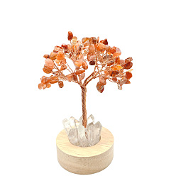 Carnelian Natural Carnelian Chips Tree Night Light Lamp Decorations, Wooden Base with Copper Wire Feng Shui Energy Stone Gift for Home Desktop Decoration, 120mm