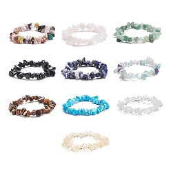 Mixed Stone Natural & Synthetic Mixed Stone Chip Beads Stretch Bracelets Set for Women, Inner Diameter: 1-7/8~2 inch(4.8~5cm), 10pcs/set