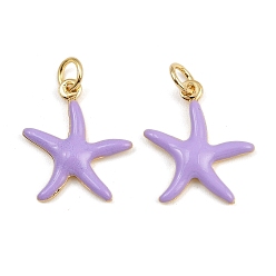 Фиолетовый Латунные эмалевые подвески в виде морских звезд, прелести морских животных, с прыжковых колец, золотые, стойки покрытие, без кадмия и без свинца, долговечный, фиолетовые, 17.5x15.5x2.5 мм, отверстие : 3.4 мм