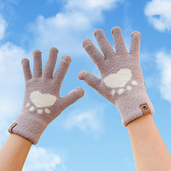 Paw Print Velvet Full Finger Gloves, Cute Women Winter Warm Gloves, Lovely Wind Proof Gloves, Paw Print, 204mm