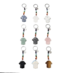 Mixed Stone Natural & Synthetic Mixed Stone Chakra Keychain, with Iron Split Key Rings and Flat Round Alloy Charms, Hamsa Hand, 11.5cm
