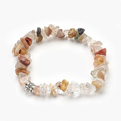 Rutilated Quartz Natural Rutilated Quartz Beads Stretch Bracelets, with Alloy Findings, Chip, 1-3/4 inch(4.5cm)