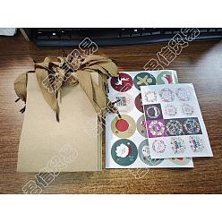 Смешанные Узоры Nbeads спасибо наклейки, самоклеющиеся наклейки на рождественскую тему круглые бумажные подарочные бирки, прямоугольные крафт-бумажные пакеты с ручкой, смешанные узоры, 16x12x5.7 см