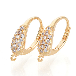 Real 18K Gold Plated Brass Cubic Zirconia Leverback Earring Findings, with Loop, Nickel Free, Real 18K Gold Plated, 16.5x12x4mm, Hole: 1.2mm, pin: 0.8mm