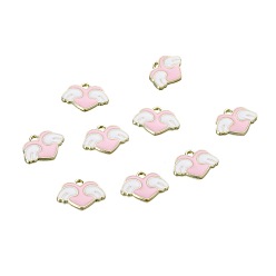 Pink Alloy Enamel Pendants, Light Gold, Heart with Wing Charm, Pink, 13.1x17.9mm