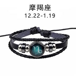 Capricorn Zodiac Constellation Glow-in-the-Dark Leather Bracelet for Men and Women