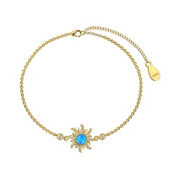 Real 18K Gold Plated 925 Sterling Silver Sun Link Bracelets, with Synthetic Opal, Real 18K Gold Plated, 5-7/8 inch(15cm)