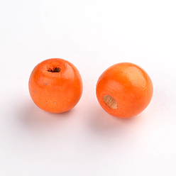Orange Natural Wood Beads, Dyed, Round, Orange, 19~20x17.5~18mm, Hole: 4.5mm, about 400pcs/1000g